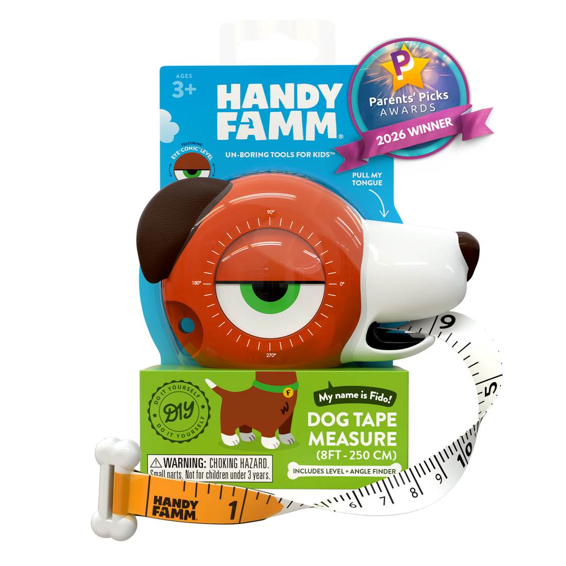 Handy Famm kids tape measures, Fido the Dog in Parents' Picks 2026 Winner packaging
