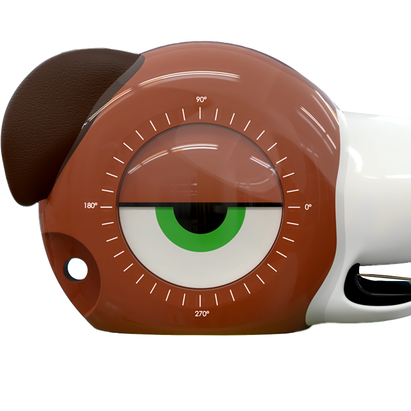 Fido the Dog 4-in-1 Kids Tape Measure protractor eye close-up - HandyFamm