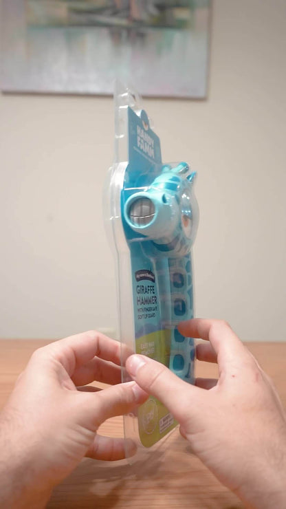 Close-up of Handy Famm STEM Starter Hammer's kid-safe metal head