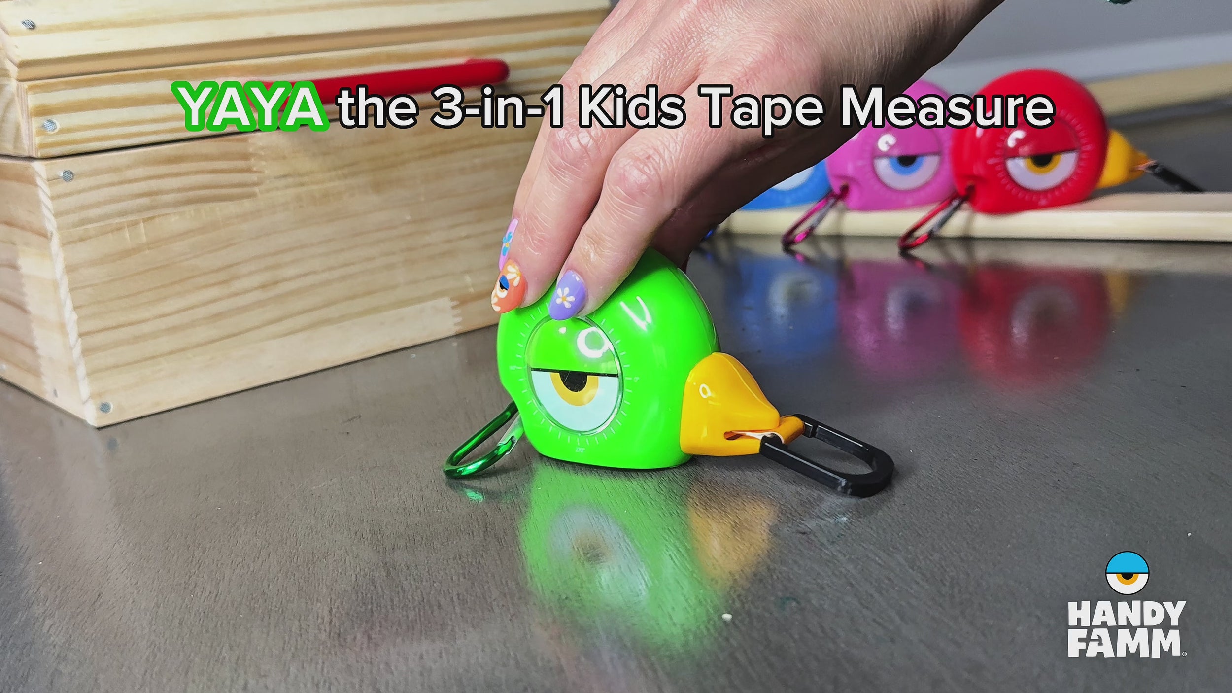 Video of Yaya the Bird kids 3-in-1 tape measure by Handy Famm