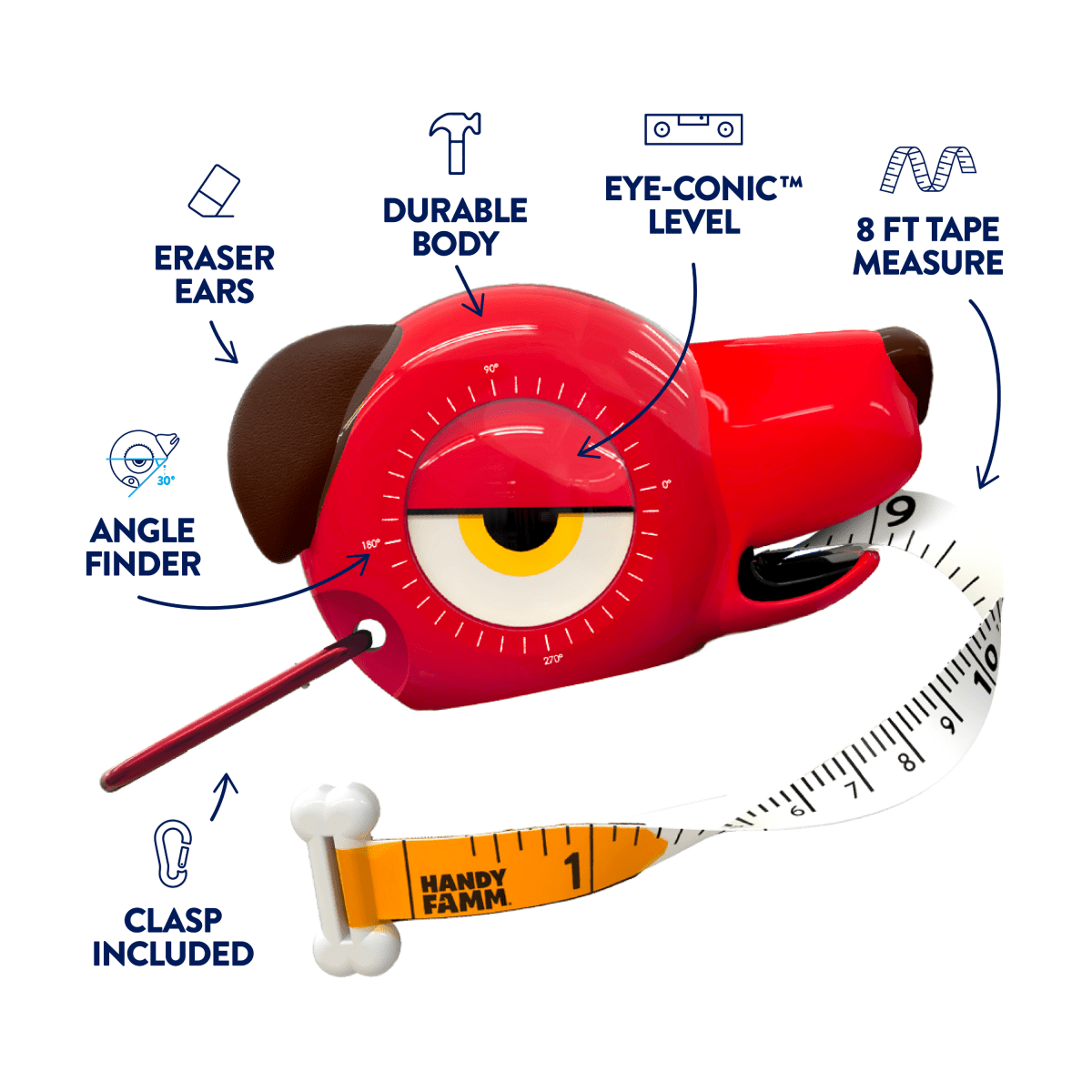 Roscoe the Dog 4 - in - 1 Kids Tape Measure - HandyFamm